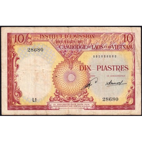 Indochine Française - Laos - Pick 102 - 10 piastres - Série L1 - 1953 - Etat : TB