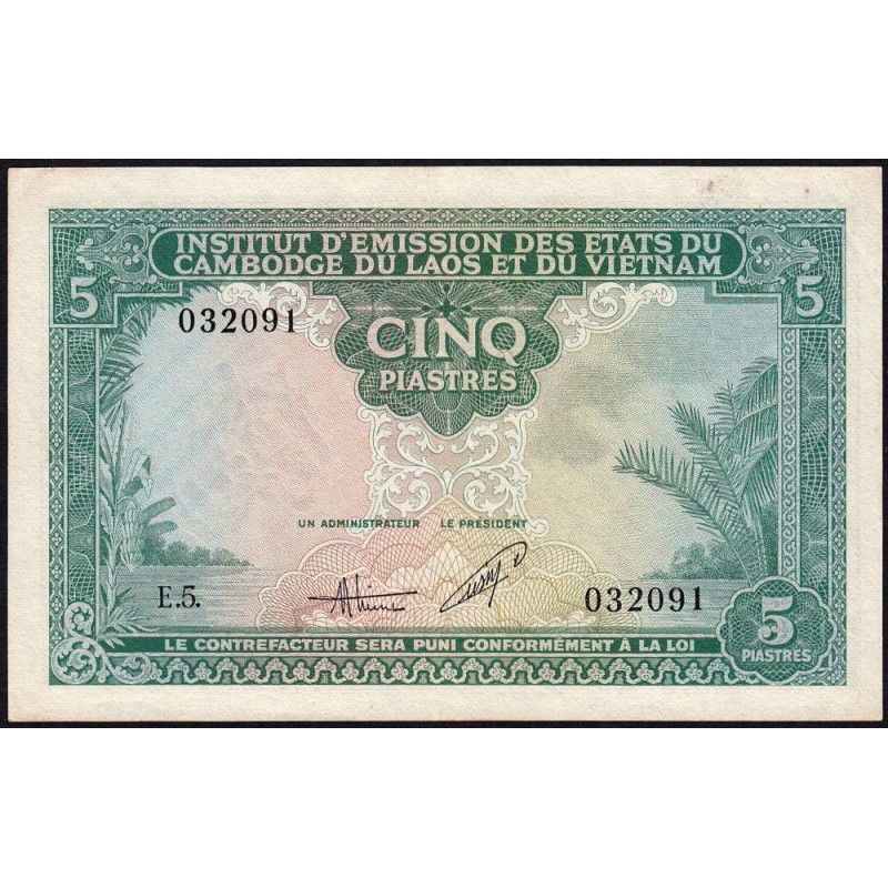 Indochine Française - Vietnam - Pick 106 - 5 piastres - Série E.5 - 1953 - Etat : SUP+