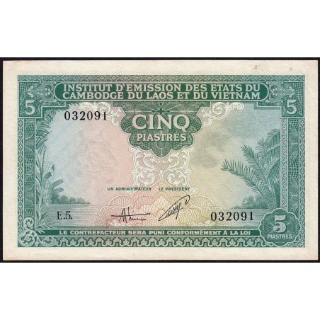 Indochine Française - Vietnam - Pick 106 - 5 piastres - Série E.5 - 1953 - Etat : SUP+
