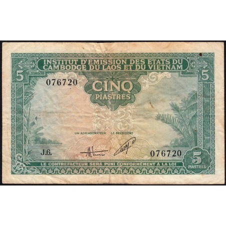 Indochine Française - Vietnam - Pick 106 - 5 piastres - Série J.6 - 1953 - Etat : TB-