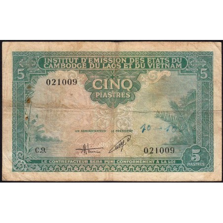 Indochine Française - Vietnam - Pick 106 - 5 piastres - Série C.9 - 1953 - Etat : TB-