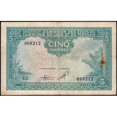 Indochine Française - Vietnam - Pick 106 - 5 piastres - Série E.9 - 1953 - Etat : TB-