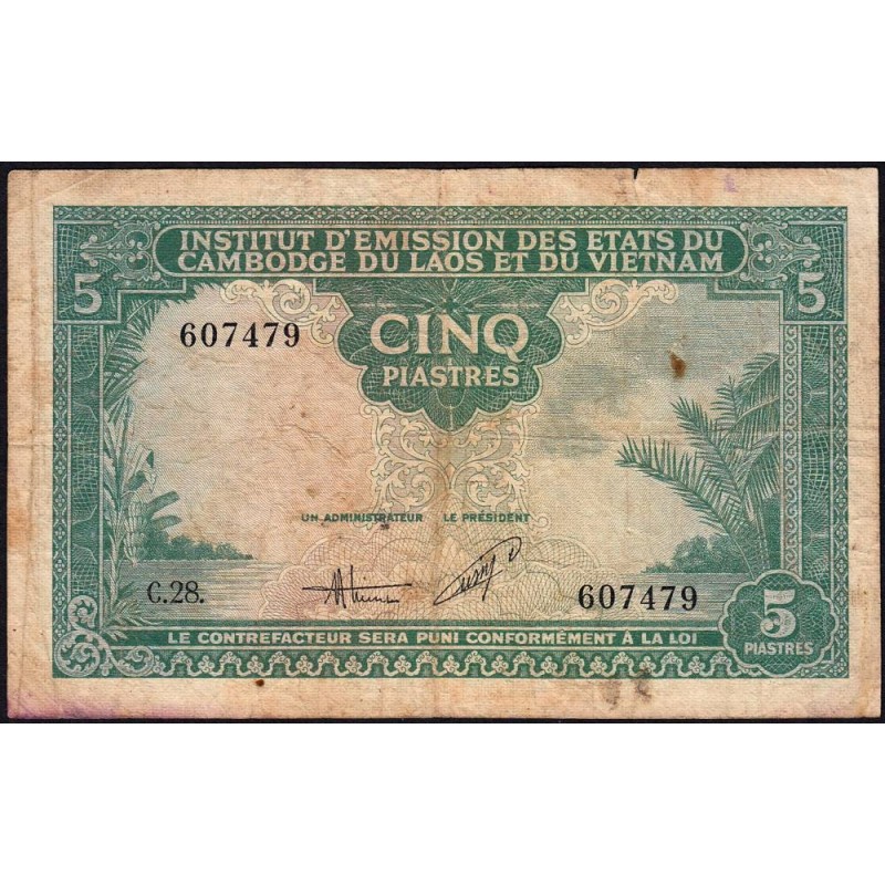 Indochine Française - Vietnam - Pick 106 - 5 piastres - Série C.28 - 1953 - Etat : TB-