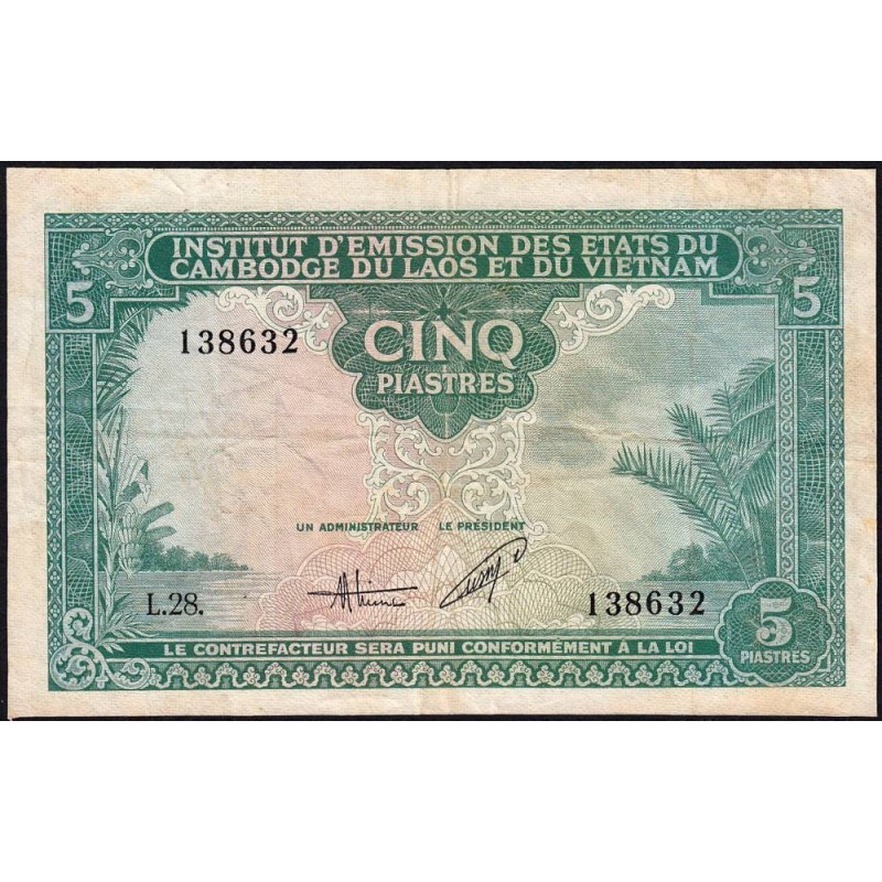 Indochine Française - Vietnam - Pick 106 - 5 piastres - Série L.28 - 1953 - Etat : TB+
