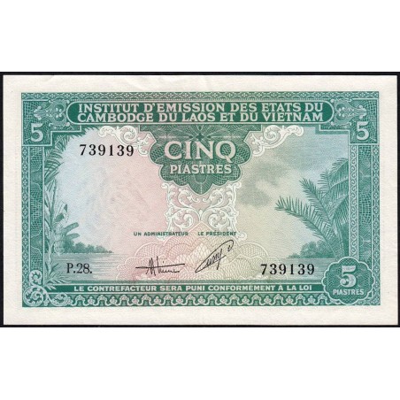 Indochine Française - Vietnam - Pick 106 - 5 piastres - Série P.28 - 1953 - Etat : TTB+