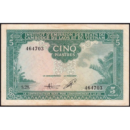 Indochine Française - Vietnam - Pick 106 - 5 piastres - Série S.28 - 1953 - Etat : TTB