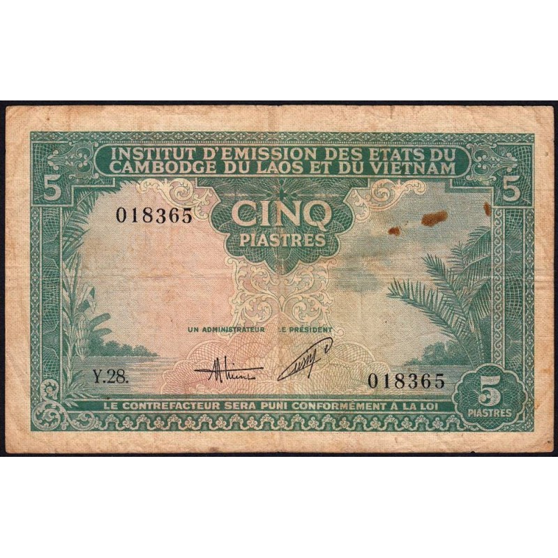 Indochine Française - Vietnam - Pick 106 - 5 piastres - Série Y.28 - 1953 - Etat : TB-