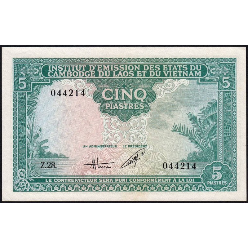 Indochine Française - Vietnam - Pick 106 - 5 piastres - Série Z.28 - 1953 - Etat : SUP+