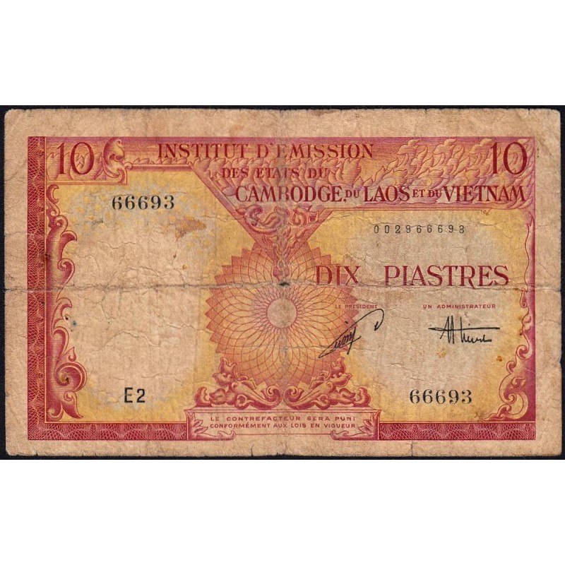 Indochine Française - Vietnam - Pick 107 - 10 piastres - Série E2 - 1953 - Etat : B