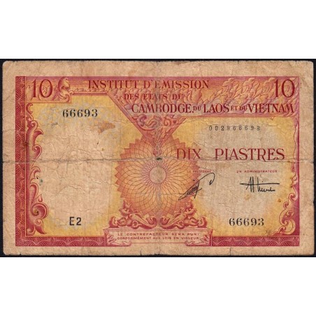 Indochine Française - Vietnam - Pick 107 - 10 piastres - Série E2 - 1953 - Etat : B