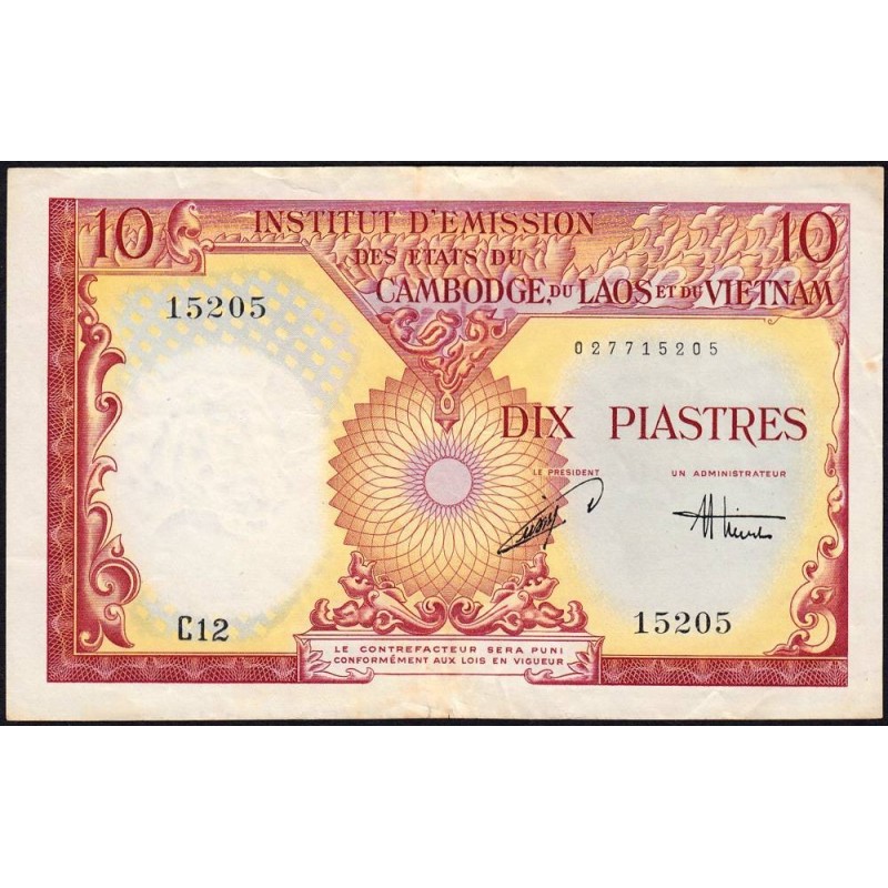 Indochine Française - Vietnam - Pick 107 - 10 piastres - Série C12 - 1953 - Etat : TTB