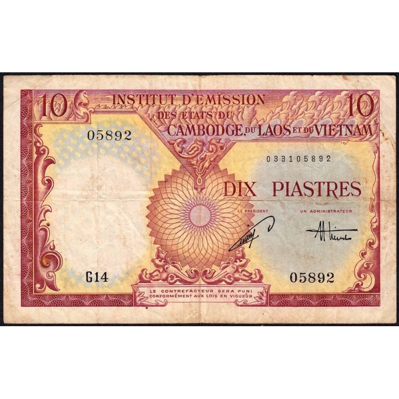 Indochine Française - Vietnam - Pick 107 - 10 piastres - Série G14 - 1953 - Etat : TB+