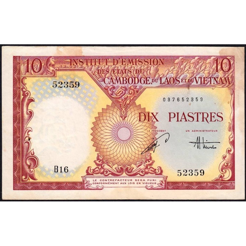 Indochine Française - Vietnam - Pick 107 - 10 piastres - Série B16 - 1953 - Etat : TTB-