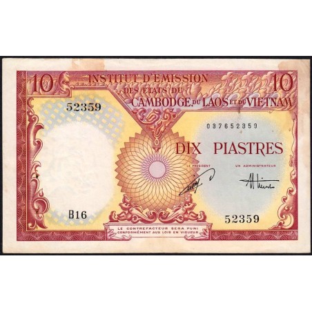 Indochine Française - Vietnam - Pick 107 - 10 piastres - Série B16 - 1953 - Etat : TTB-