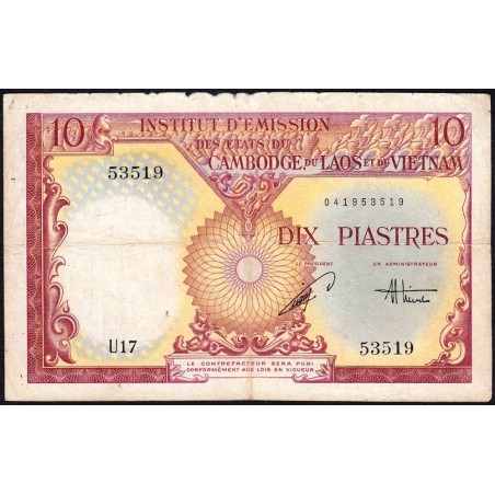 Indochine Française - Vietnam - Pick 107 - 10 piastres - Série U17 - 1953 - Etat : TB