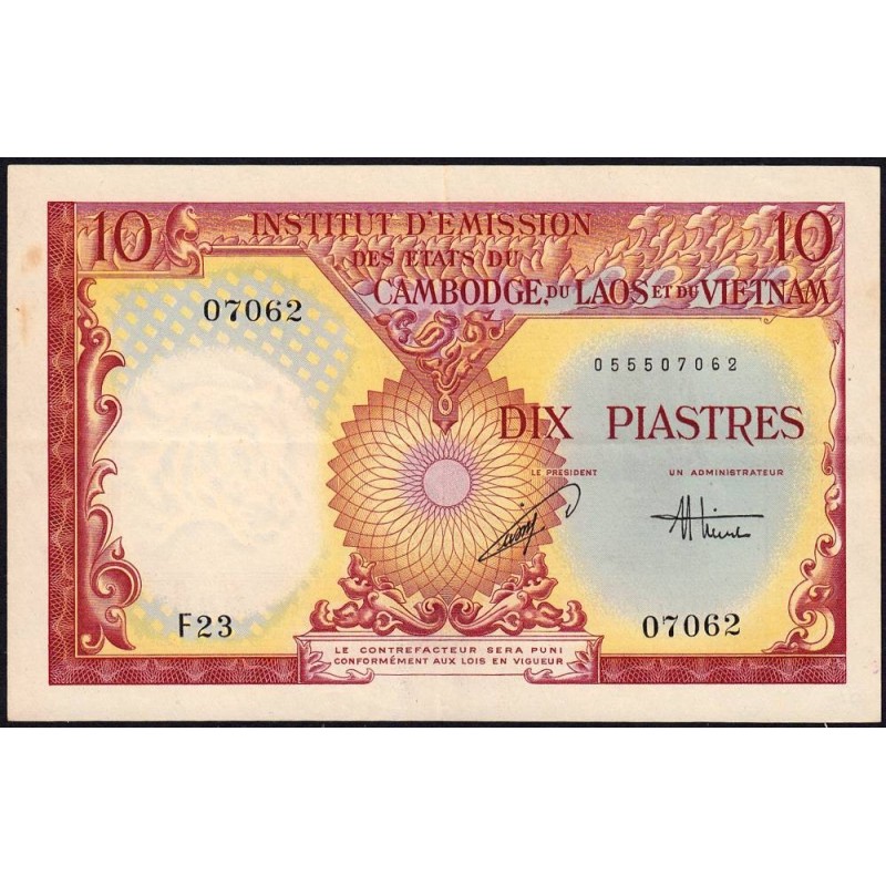 Indochine Française - Vietnam - Pick 107 - 10 piastres - Série F23 - 1953 - Etat : TTB+