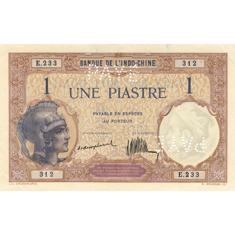 Indochine Française - Pick 48fa - 1 piastre - Série E.233 - 1921 - Faux - Etat : SUP+