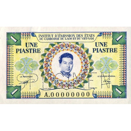 Indochine Française - Cambodge - Pick 93s - 1 piastre - Série A - 1954 - Spécimen - Etat : SPL