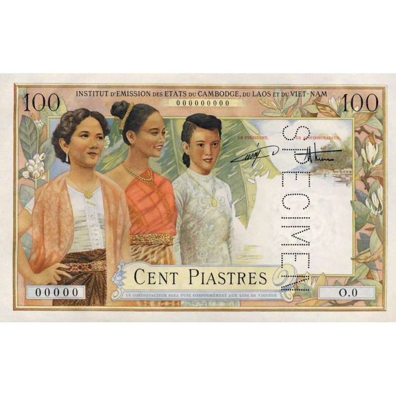 Indochine Française - Vietnam - Pick 108s - 100 piastres - Série O.0 - 1954 - Etat : SPL+