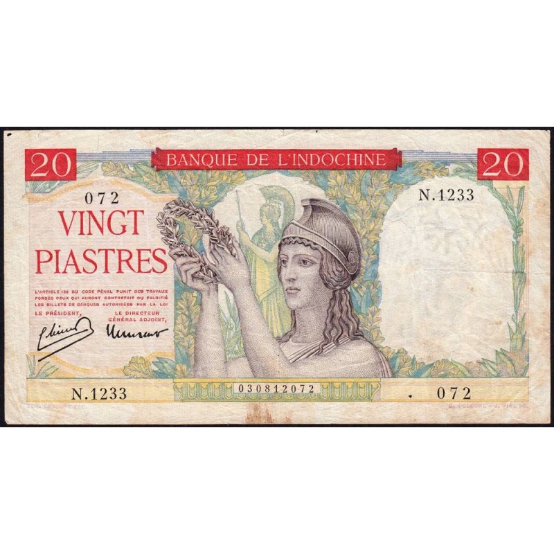 Indochine Française - Pick 81 - 20 piastres - Série N.1233 - 1949 - Etat : TB