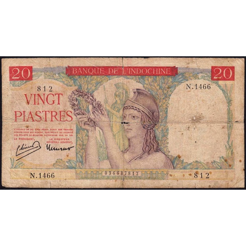 Indochine Française - Pick 81 - 20 piastres - Série N.1466 - 1949 - Etat : B