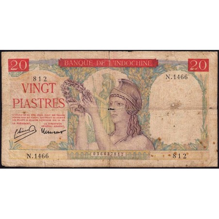 Indochine Française - Pick 81 - 20 piastres - Série N.1466 - 1949 - Etat : B