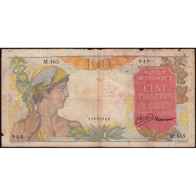 Indochine Française - Pick 82a - 100 piastres - Série M.465 - 1947 - Etat : B