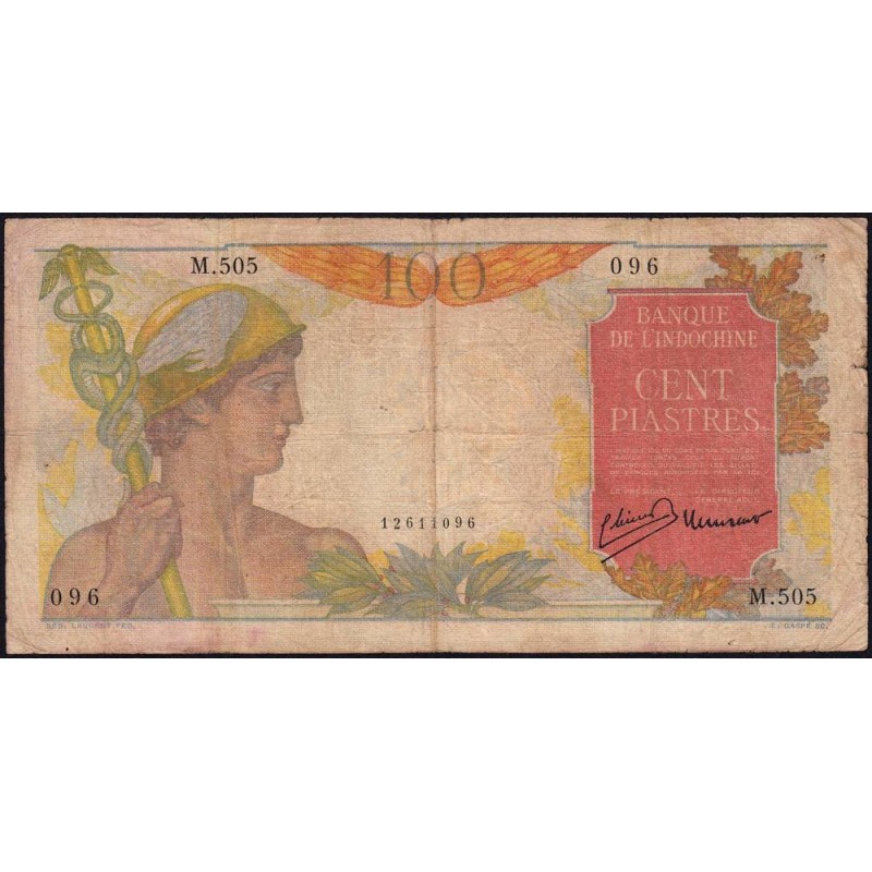 Indochine Française - Pick 82a - 100 piastres - Série M.505 - 1947 - Etat : B+
