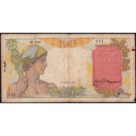 Indochine Française - Pick 82a - 100 piastres - Série M.580 - 1947 - Etat : B+