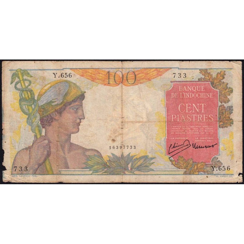 Indochine Française - Pick 82a - 100 piastres - Série Y.656 - 1947 - Etat : B