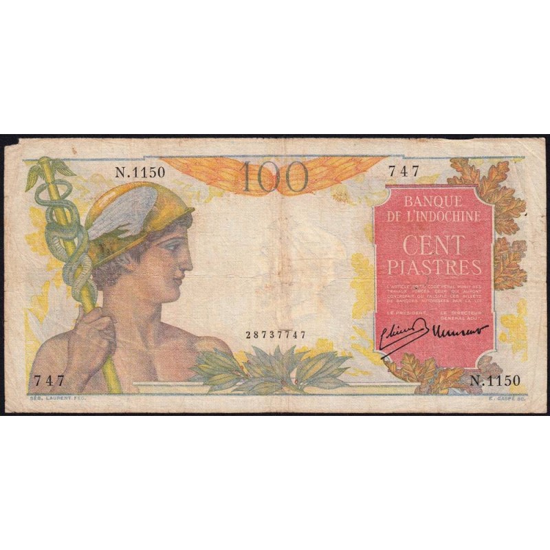 Indochine Française - Pick 82a - 100 piastres - Série N.1150 - 1947 - Etat : TB-