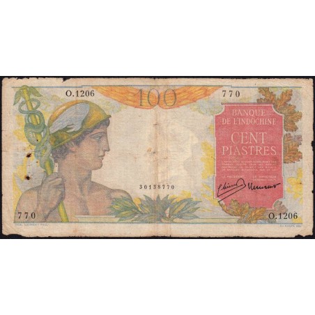 Indochine Française - Pick 82a - 100 piastres - Série O.1206 - 1947 - Etat : B