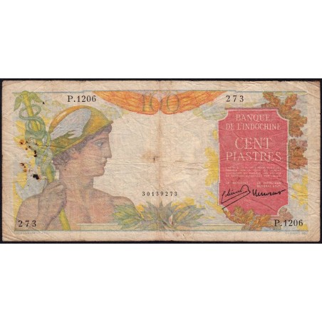 Indochine Française - Pick 82a - 100 piastres - Série P.1206 - 1947 - Etat : B+