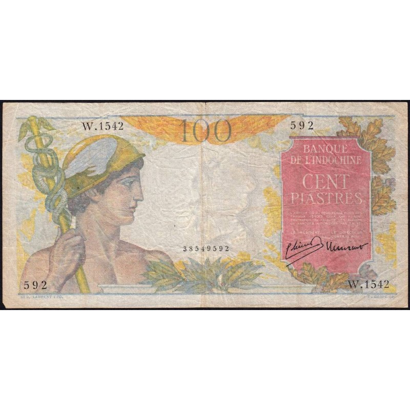 Indochine Française - Pick 82a - 100 piastres - Série W.1542 (remplacement) - 1947 - Etat : TB-