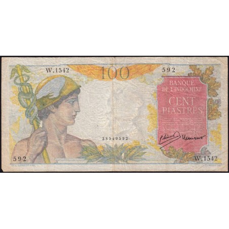 Indochine Française - Pick 82a - 100 piastres - Série W.1542 (remplacement) - 1947 - Etat : TB-