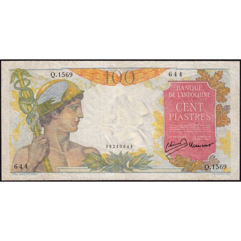 Indochine Française - Pick 82a - 100 piastres - Série Q.1569 - 1947 - Etat : TB+