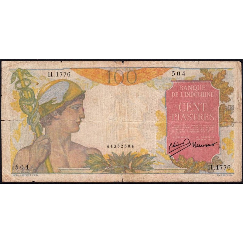Indochine Française - Pick 82a - 100 piastres - Série H.1776 - 1947 - Etat : B