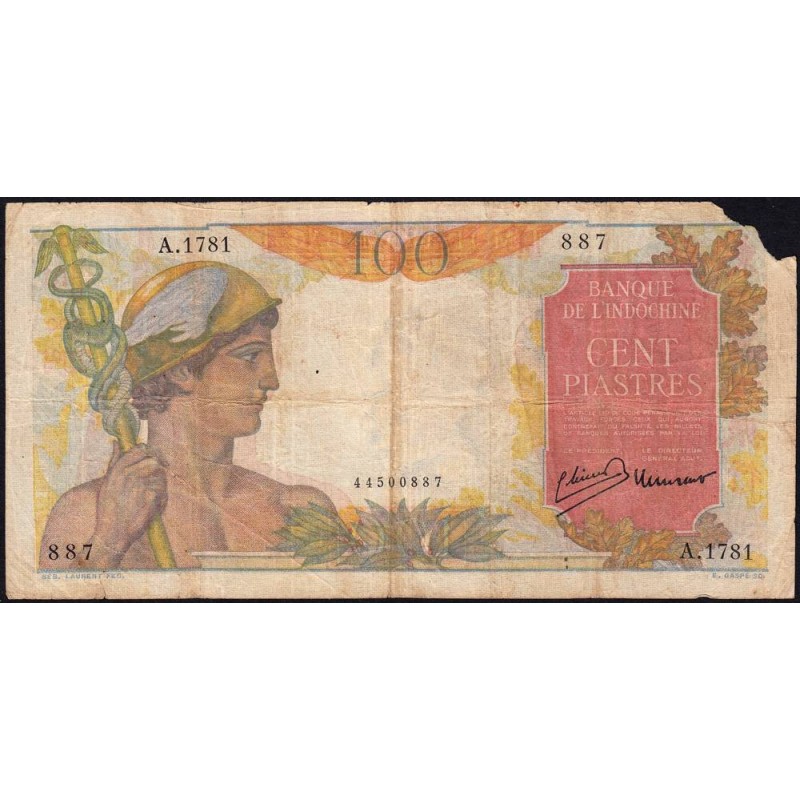 Indochine Française - Pick 82a - 100 piastres - Série A.1781 - 1947 - Etat : AB