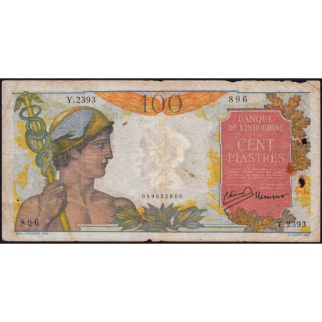 Indochine Française - Pick 82b - 100 piastres - Série Y.2393 - 1949 - Etat : B+