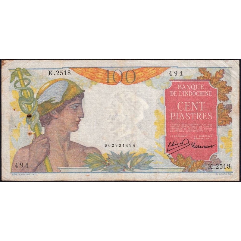 Indochine Française - Pick 82b - 100 piastres - Série K.2518 - 1949 - Etat : TB+