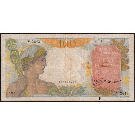Indochine Française - Pick 82b - 100 piastres - Série V.2643 - 1949 - Etat : TB-