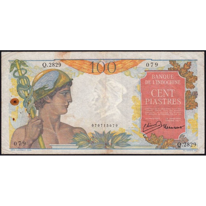 Indochine Française - Pick 82b - 100 piastres - Série Q.2829 - 1949 - Etat : TB