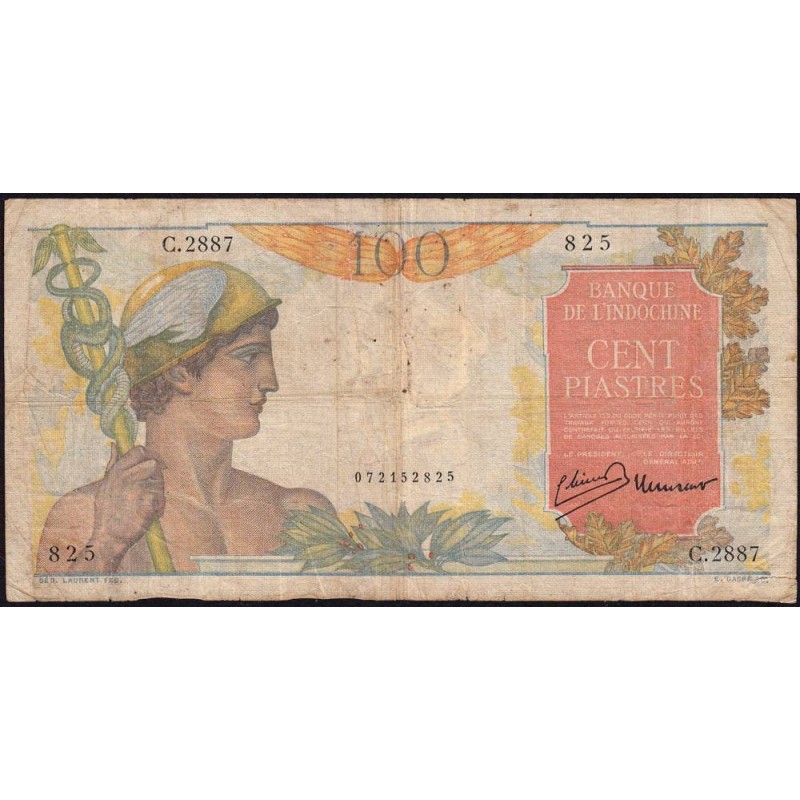 Indochine Française - Pick 82b - 100 piastres - Série C.2887 - 1949 - Etat : TB-