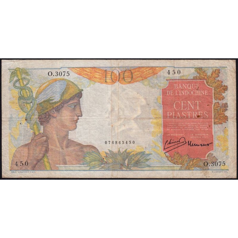Indochine Française - Pick 82b - 100 piastres - Série O.3075 - 1949 - Etat : TB+