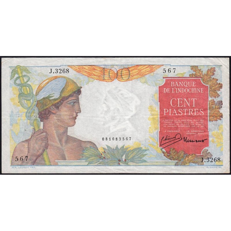 Indochine Française - Pick 82b - 100 piastres - Série J.3268 - 1949 - Etat : TTB+