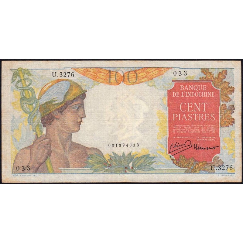 Indochine Française - Pick 82b - 100 piastres - Série U.3276 - 1949 - Etat : TTB-