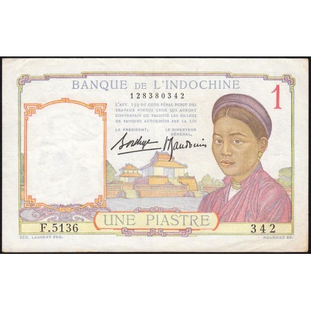 Indochine Française - Pick 54b - 1 piastre - Série F.5136 - 1937 - Etat : TTB