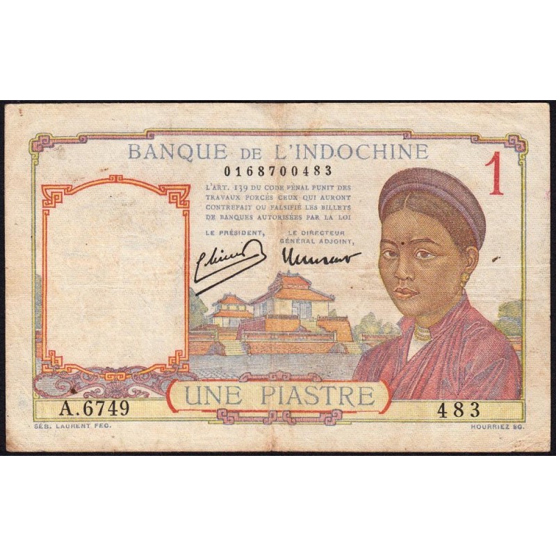 Indochine Française - Pick 54c - 1 piastre - Série A.6749 - 1946 - Etat : TB