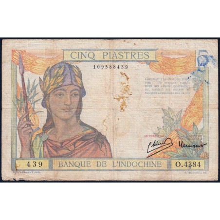 Indochine Française - Pick 55c - 5 piastres - Série O.4384 - 1946 - Etat : B+