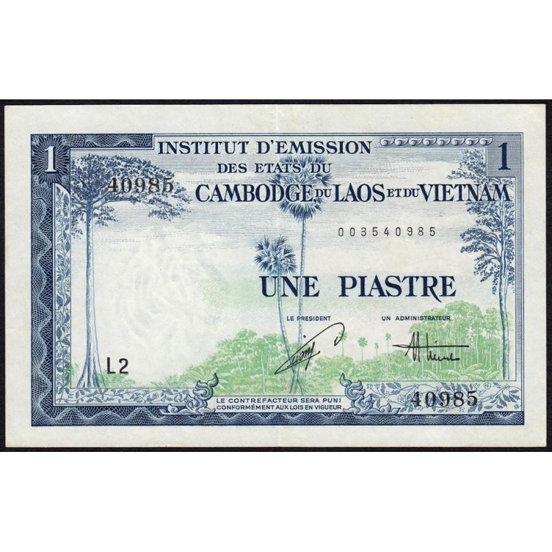 Indochine Française - Vietnam - Pick 105 - 1 piastre - Série L2 - 1954 - Etat : TTB+